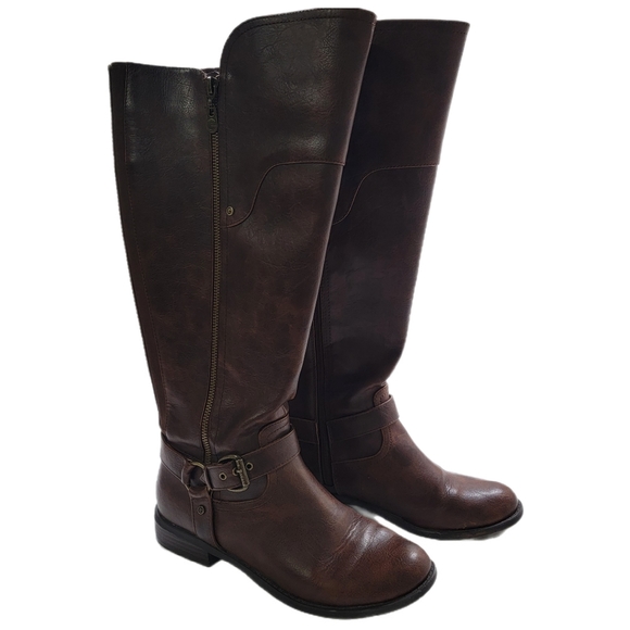 G by Guess Shoes - G by Guess Womens Harson Faux Leather Over-The-Knee Boots Brown Size 9 medium